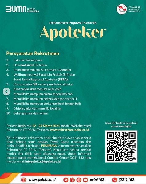 rekrutmen apoteker pt pelni tahun 2021