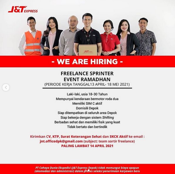 lowongan jnt freelancer sprinter depok 2021