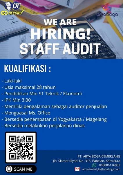 lowongan kerja staff audit artaboga cemerlang yogyakarta