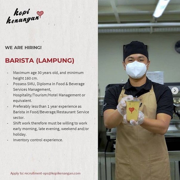 lowongan kerja barista kopi kenangan wilayah lampung